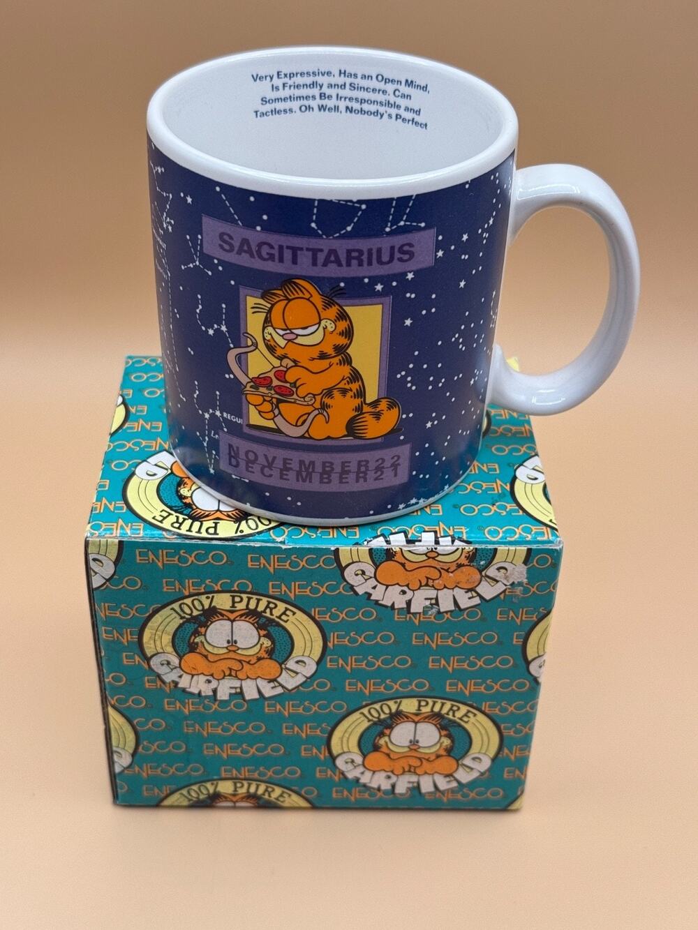 🐱 Vintage Garfield Sagittarius Zodiac Mug Enesco 1978 Korea w/ Box New